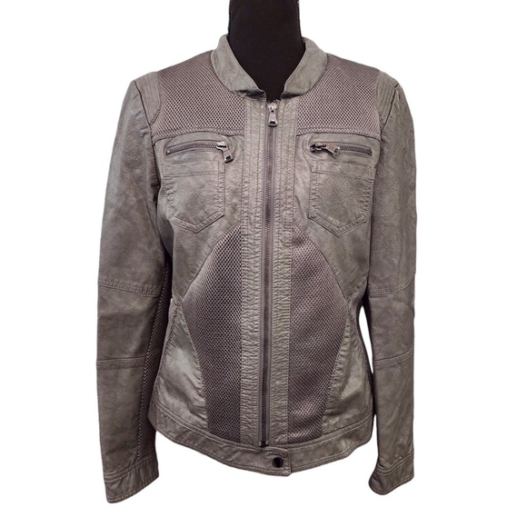TRIBAL Faux Leather Moto Jacket - Women's Medium - Gray with Mesh Accents - Picture 1 of 16